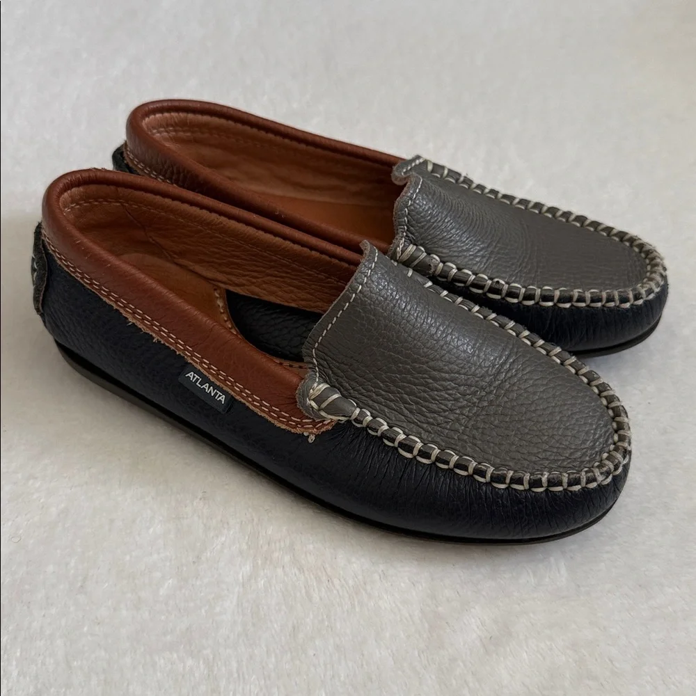 Atlanta Mocassin | Handmade Pebbled Leather Loafers Gray/Blue/Brown EU 30/US 13